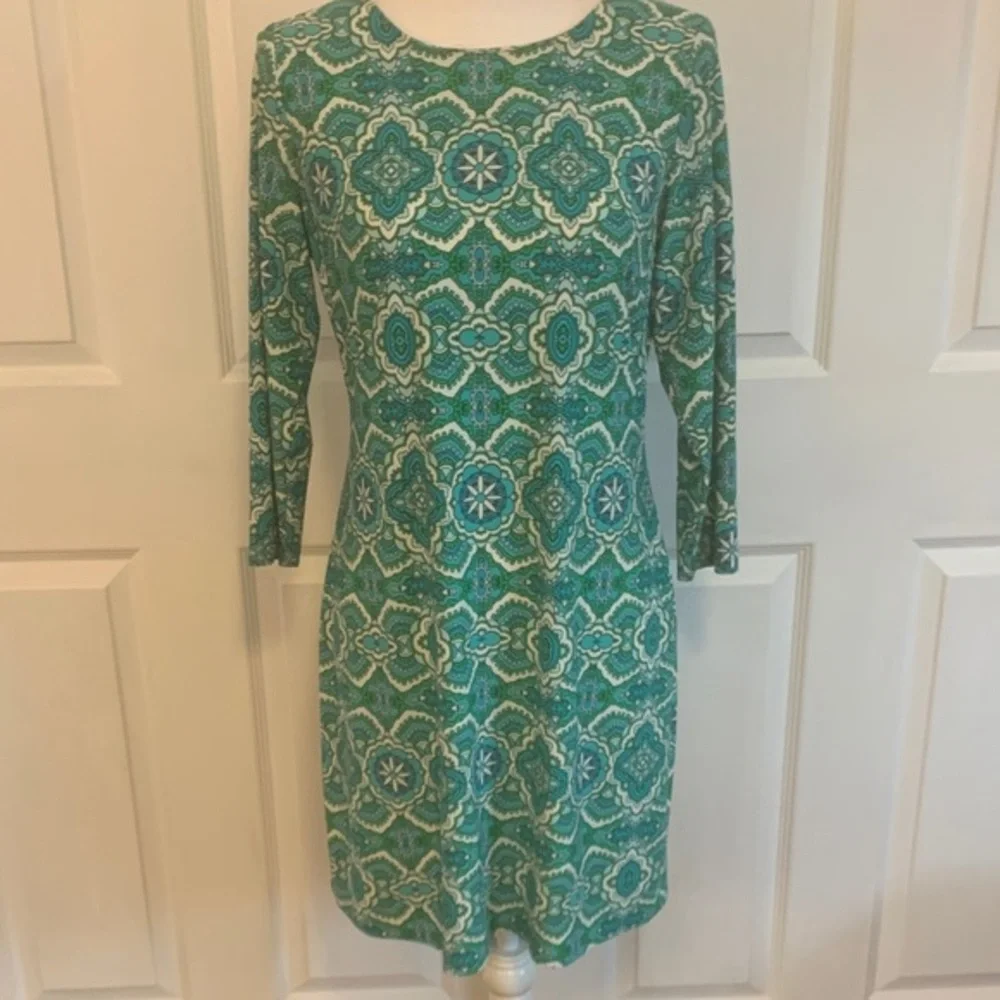 Tommy Hilfiger Teal and White Long Sleeve Dress